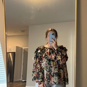 floral chiffon blouse with puffy sleeves